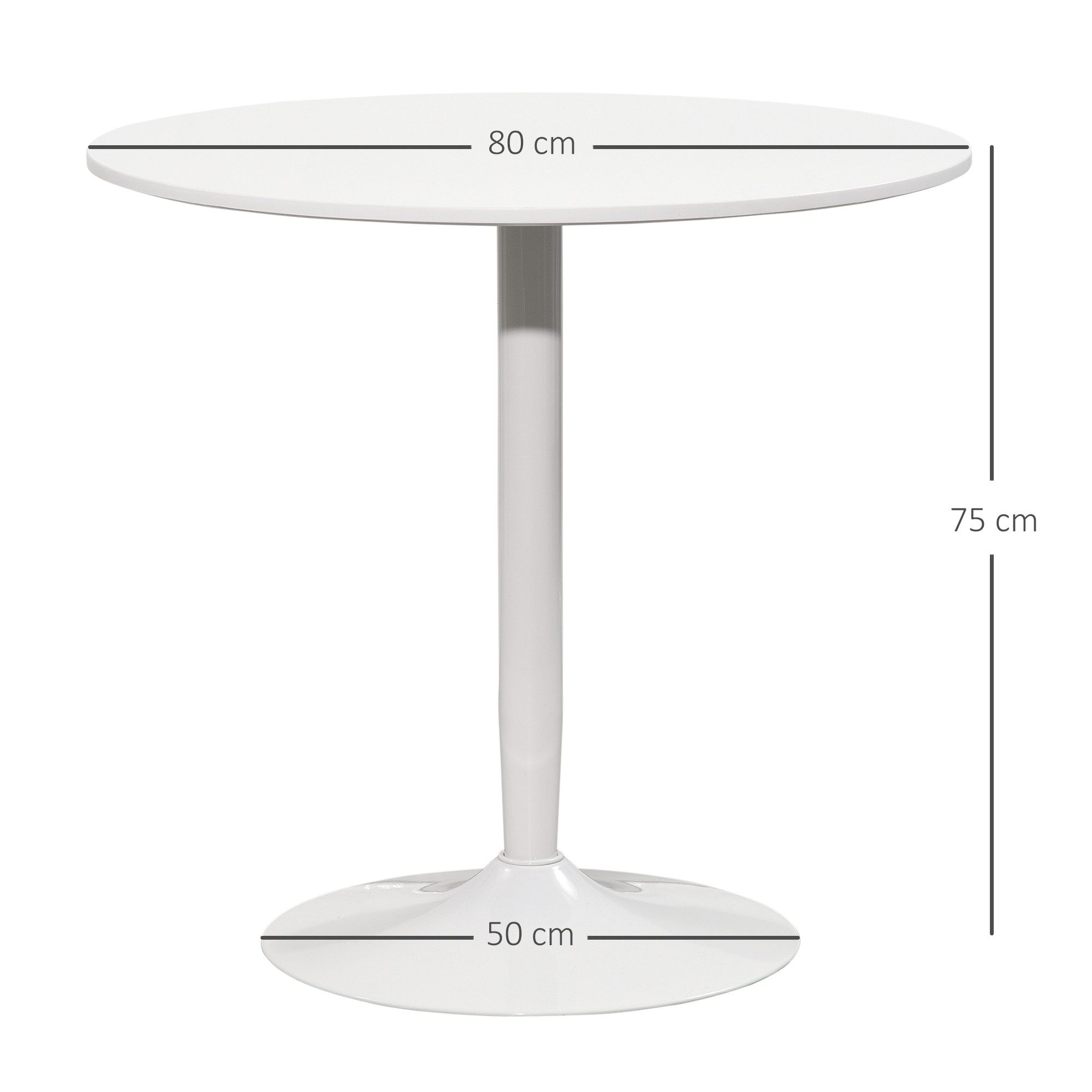 HOMCOM Esstisch Rund, für 2 Personen, mit Stahlbein, Rutschfester Fußauflage (Küchentisch, 1-St., Esszimmertisch), für Wohnzimmer, Ø80 x 75 cm, Weiß