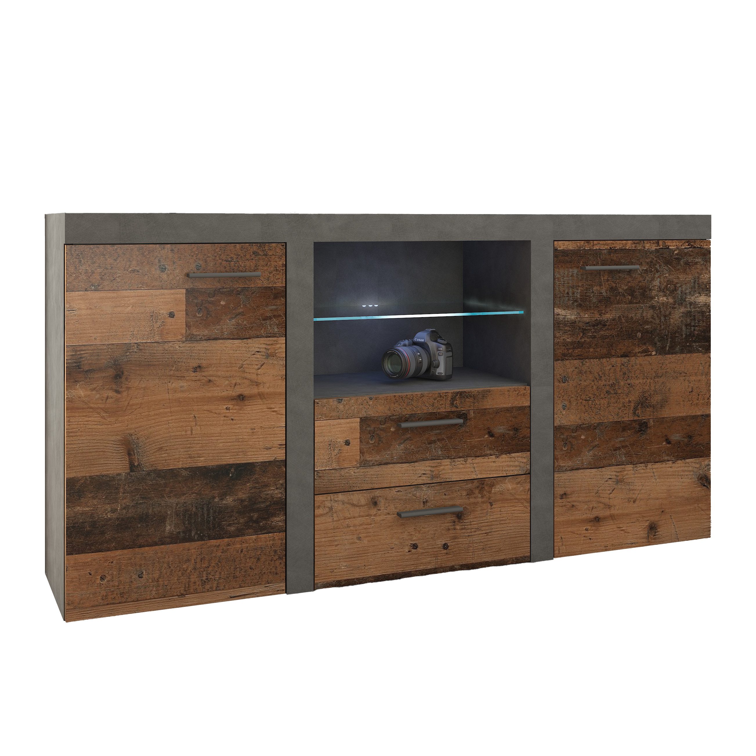 Masseno Kommode RITMO 156 cm Sideboard mit 2 Schubladen und 2 Türen Grau