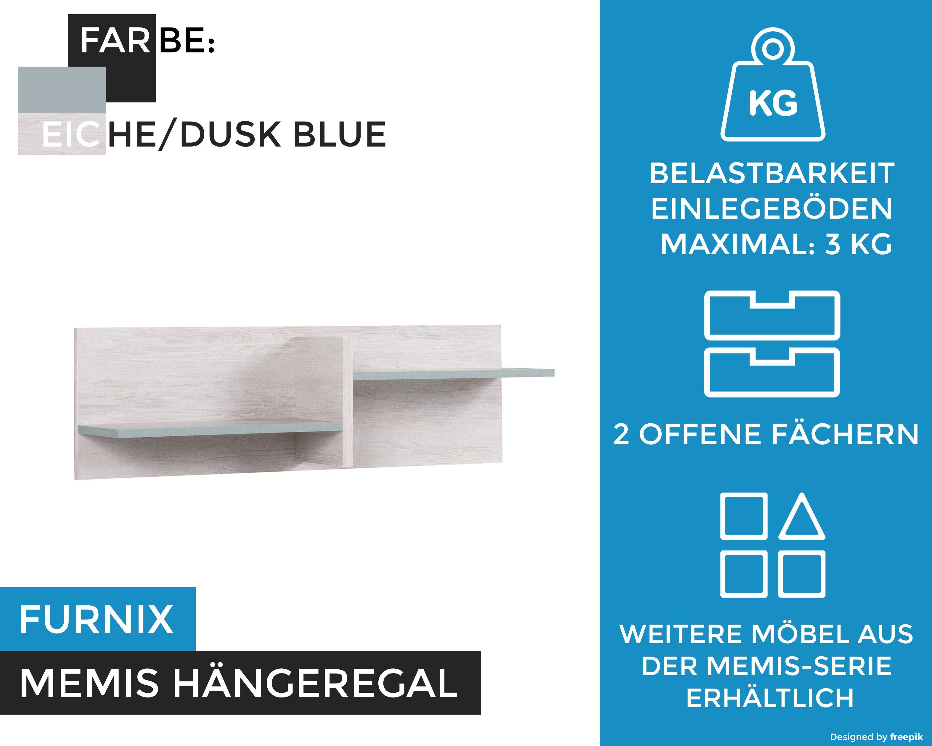Furnix Eiche/Dusk mit Blue T22 Wandregal Hängeregal asymmetrischen H30 MEMIS x B100 Regalen cm x Eiche/Weiß+Graphit,