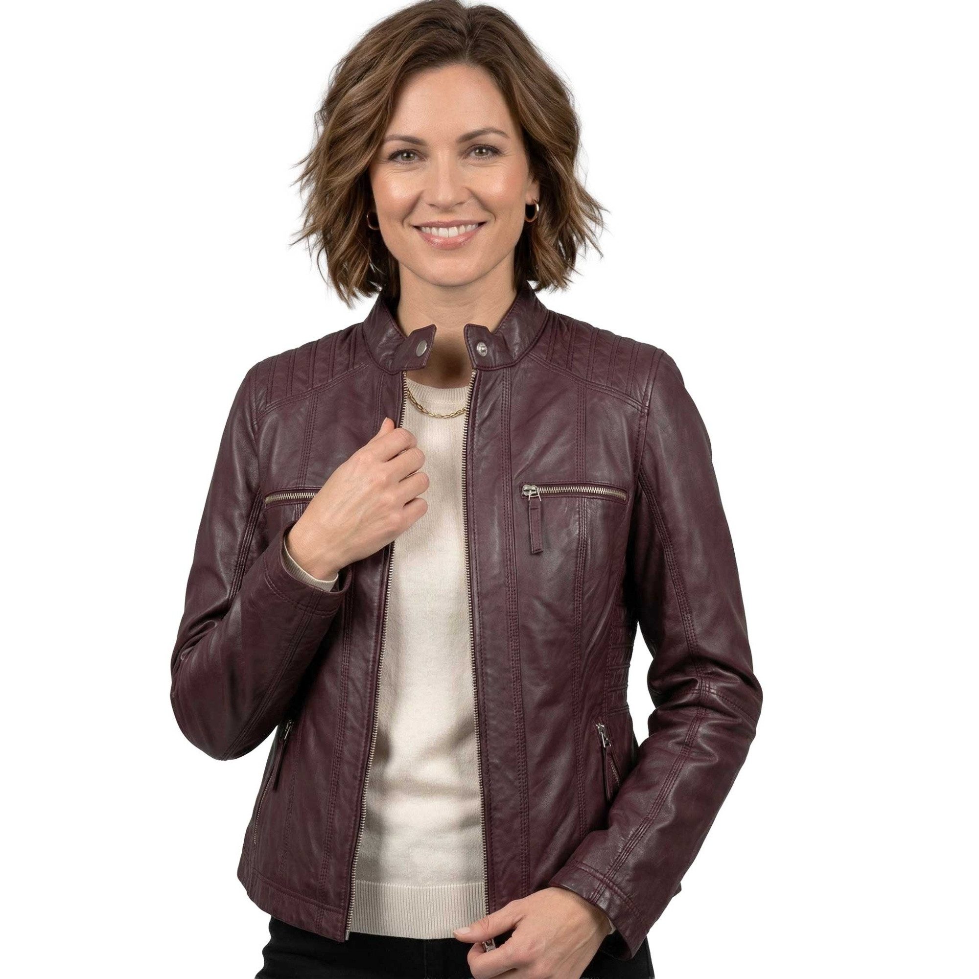 Jilani Lederjacke Frieda Jilani Collection - Damen Lederjacke Lammnappa burgundy