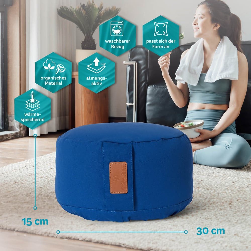 #DoYourYoga Yoga Bolster Vishnu rund - gefüllt mit Bio-Dinkelspelz, Entspannungskissen Yoga Meditation Fitness Therapie 30x30x15 cm
