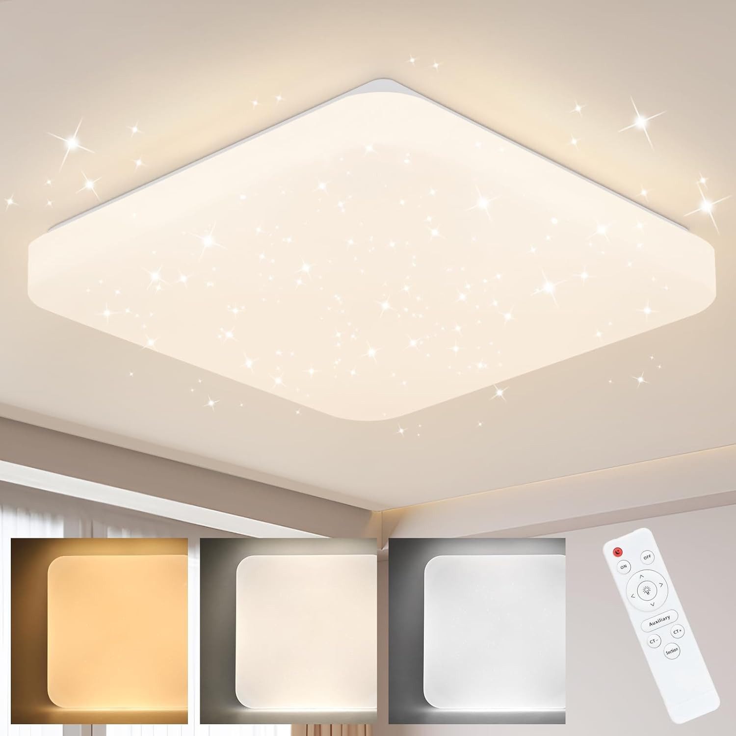 Nettlife LED Deckenleuchte 37W Sternenhimmel Schlafzimmerlampe 28cm Dimmbar, LED fest integriert, Warmweiß Neutralweiß Kaltweiß, Flur Küche Esszimmer Wohnzimmer Kinderzimmer Arbeitszimmer