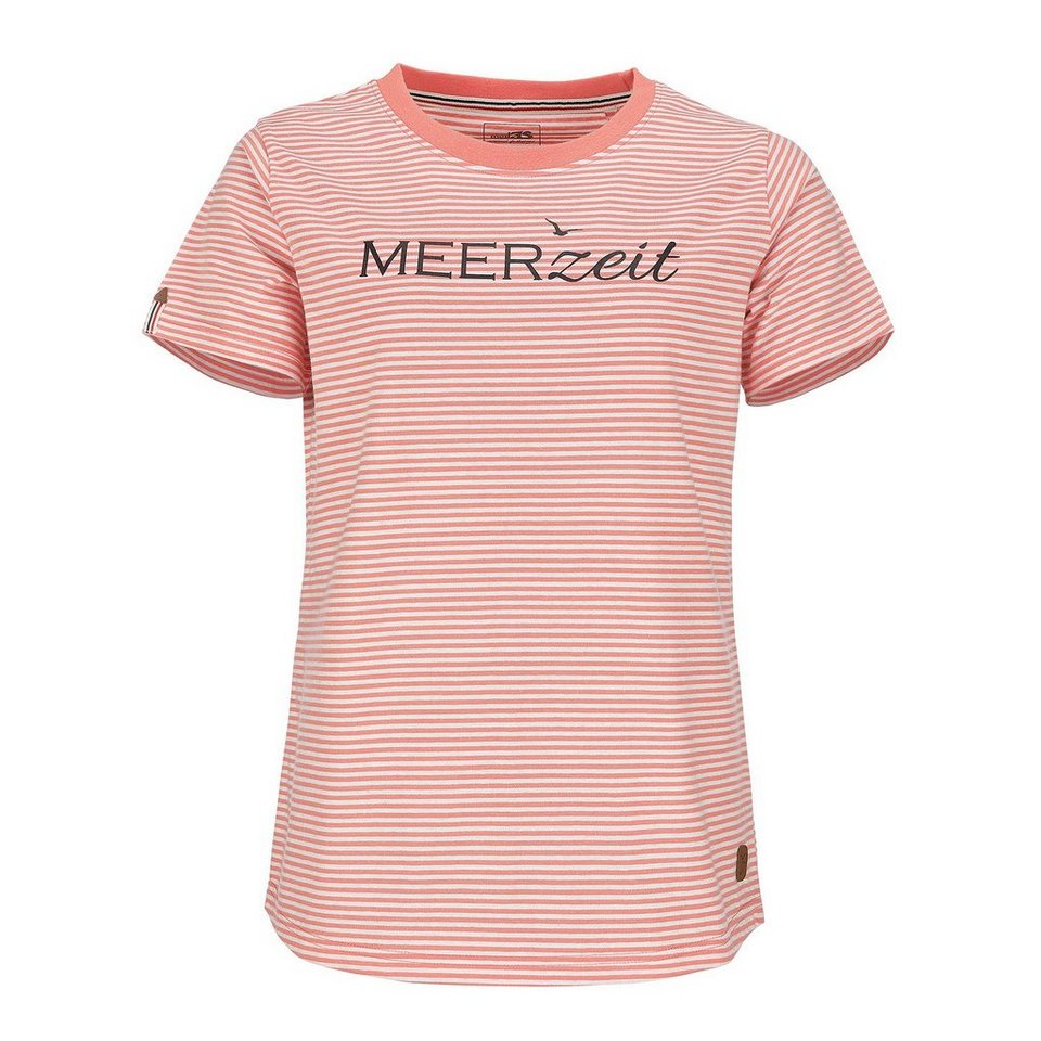 modAS Kurzarmshirt Damen T-Shirt mit Streifen und Print Meerzeit – Basic  Shirt Gestreift