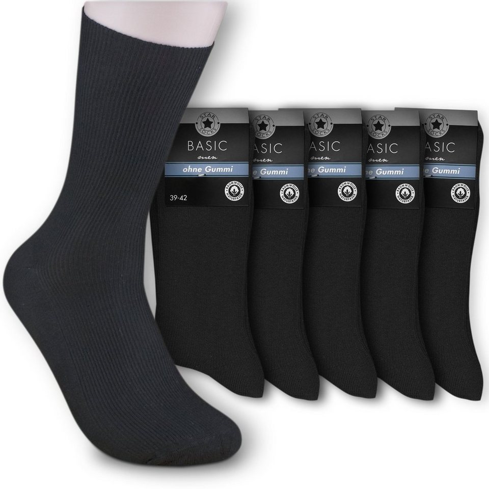 Die Sockenbude Basicsocken BASIC (Bund, 5-Paar, schwarz) Diabetikersocken  ohne Gummi aus 100 % Baumwolle