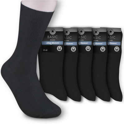 Die Sockenbude Basicsocken BASIC (Bund, 5-Paar, schwarz) Diabetikersocken ohne Gummi aus 100 % Baumwolle