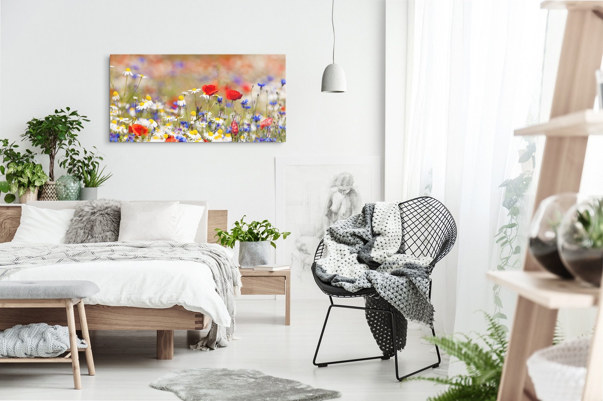 Sinus Art Leinwandbild Kunstdruck Bilder 120x60cm Sommerwiese Blumenwiese Wildblumen Sommer, (1 St)