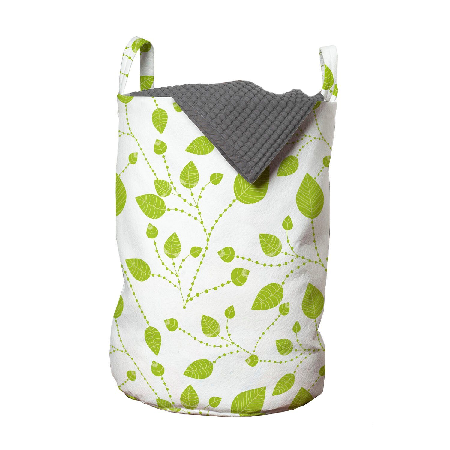 Abakuhaus Wäschesäckchen Wäschekorb mit Griffen Kordelzugverschluss für Waschsalons, Blumen Frühlings-Blätter auf Zweigen