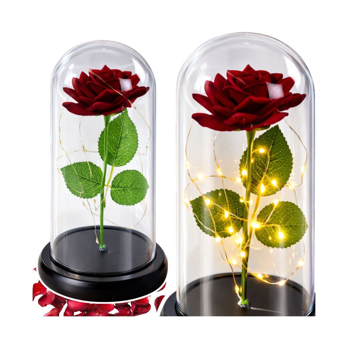 Wisam Aufbewahrungsbox Ewige Rose Glaskuppel LED Rot 21 cm Deko Geschenk