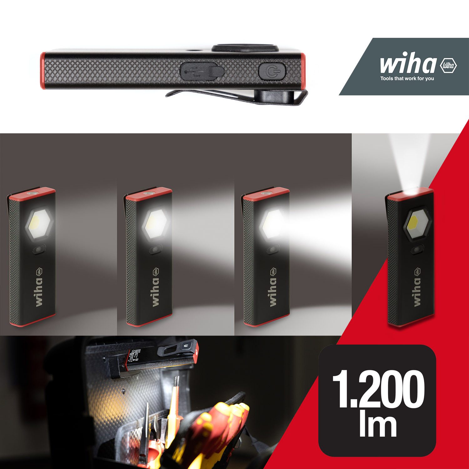 Wiha LED Taschenlampe 1200 lm (45699), mit Dimmfunktion