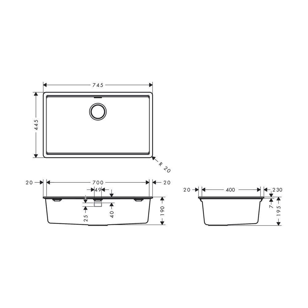 hansgrohe Granitspüle hansgrohe S530-F700 Handbedienung graphitschwarz, 74,5/445 cm