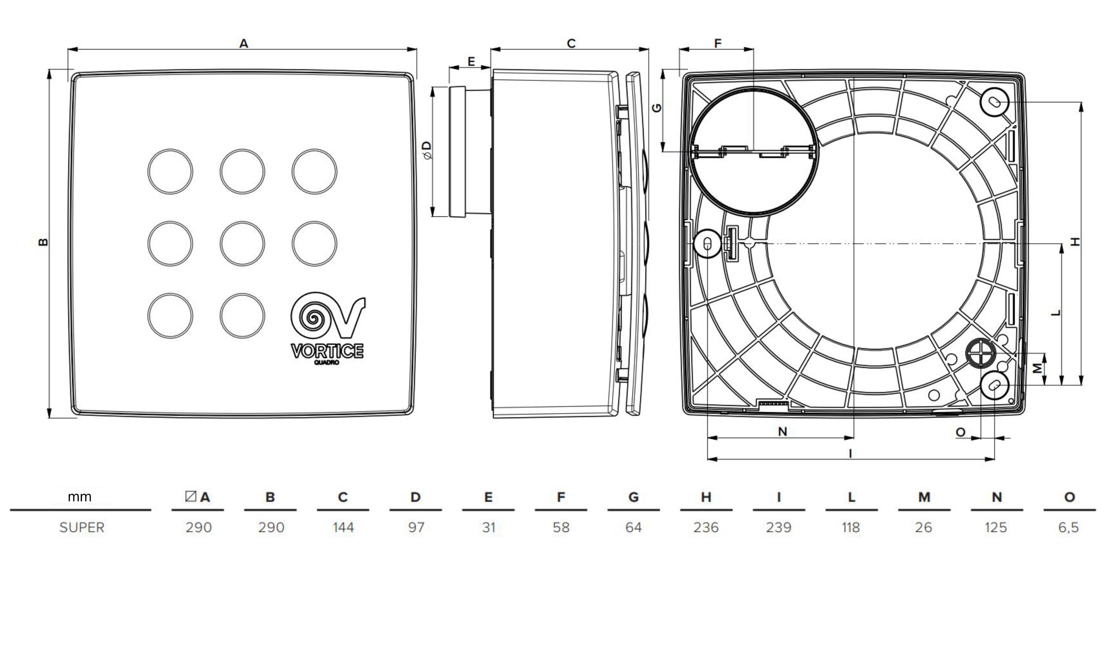 Mit Quadro Super Wandventilator Nachlaufrelais T, Vortice