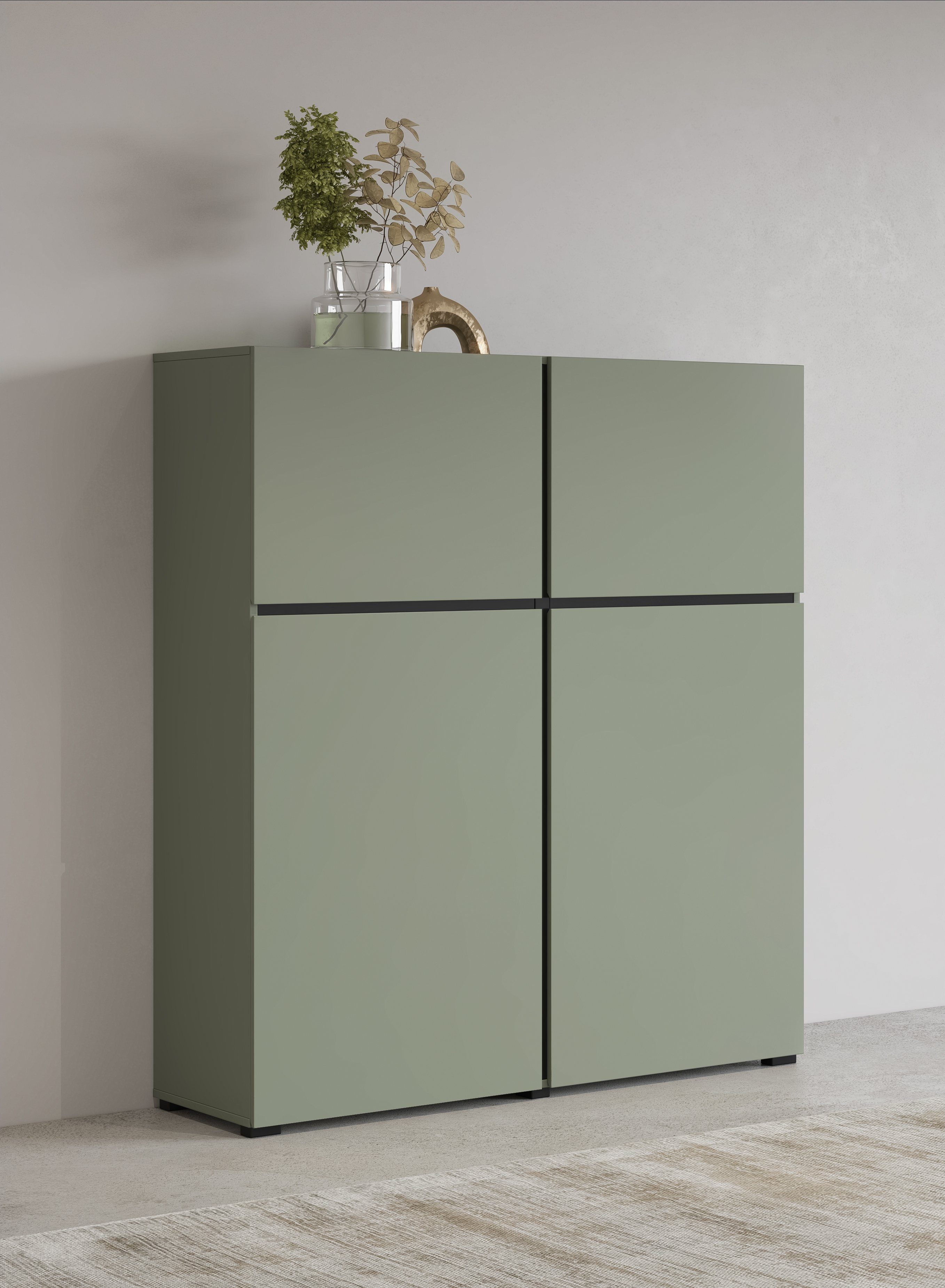 INOSIGN Highboard Cross, moderne grifflose Hochkommode mit 4 Двері,Türkommode, Hochschrank, Höhe 139 cm mit viel Stauraum, Einlegeböden verstellbar