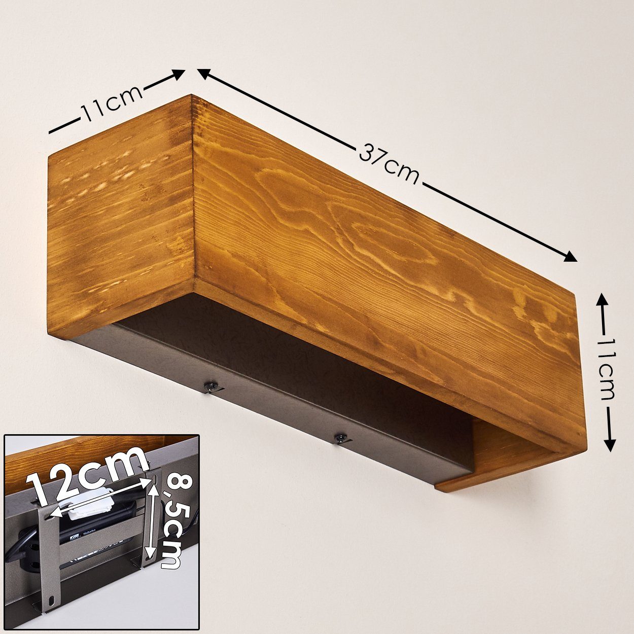 hofstein Wandleuchte »Volano« LED Wandlampe dimmbare aus Holz/Metall in Braun/Grau, 3000 Kelvin, 13, 5 Watt, 1800 Lumen, längliche Innen. Up&Down Effekt an der Wand