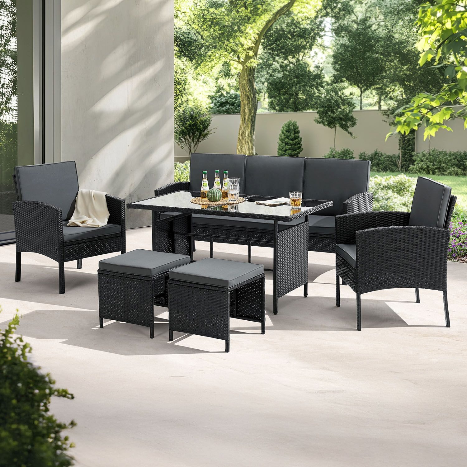 Juskys Gartenlounge-Set Turin, (6-tlg), Polyrattan Sitzgruppe günstig online kaufen