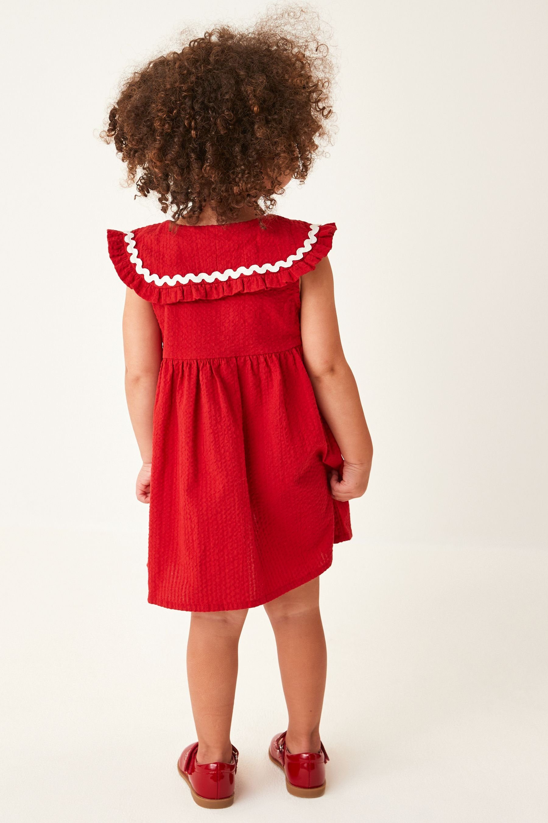 Next Sommerkleid Baumwollkleid mit Red Kragen (1-tlg)