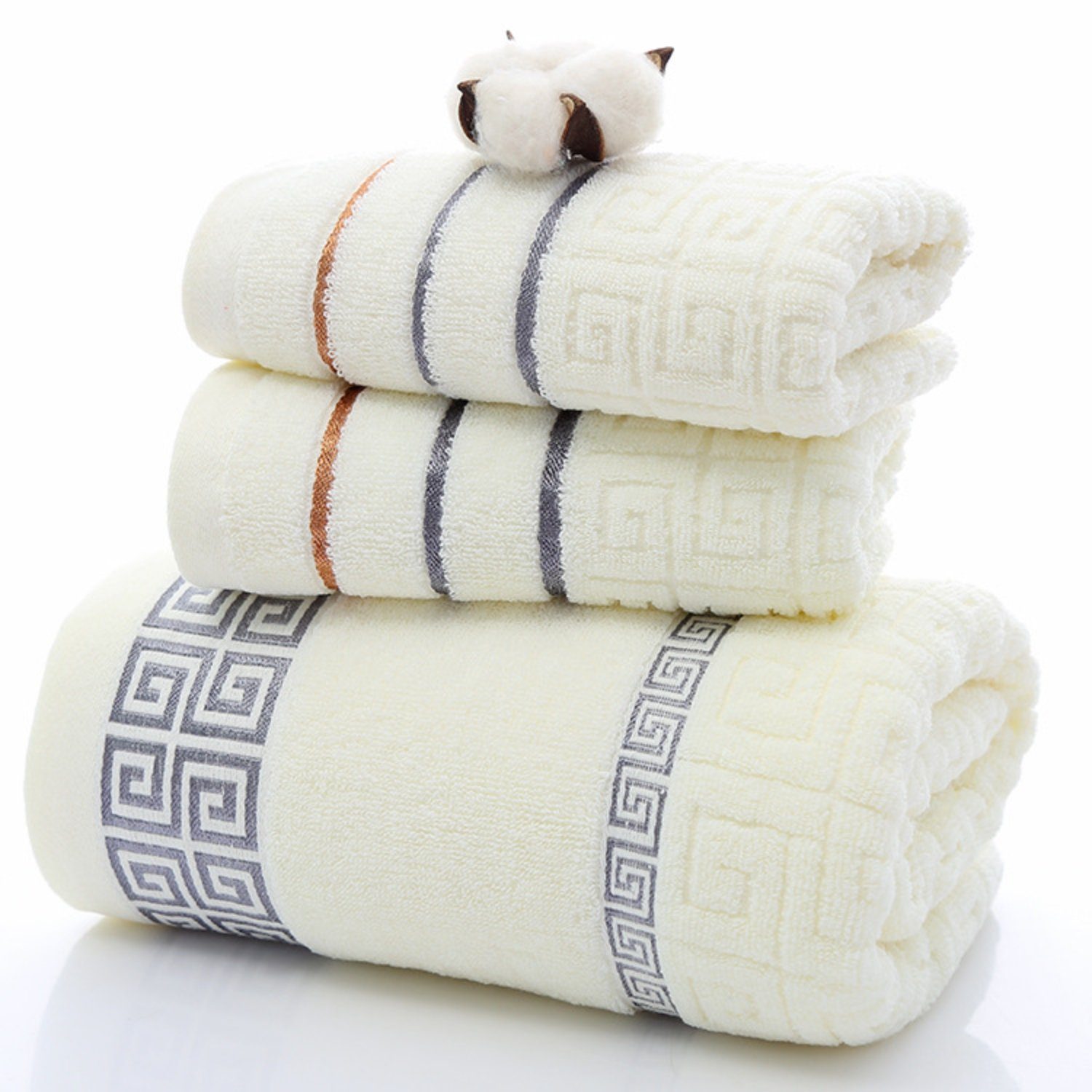 (3-tlg), HOMEIDEAS Handtuch Handtuch Baumwolle, 70 140 Set, cm 35 Milchig cm, 75 x x