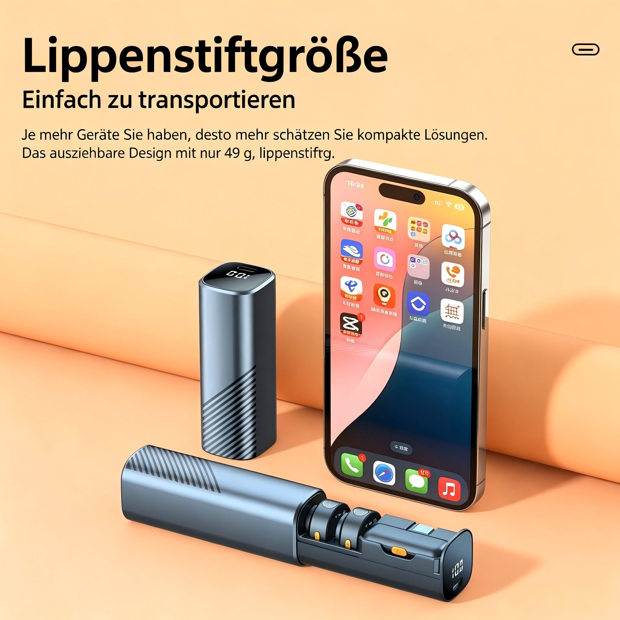 ibettertec Mikrofon Lavalier Kabelloses Mikrofon für iPhone, Android DSP Noise Cancelling (Mini Mikrofon für Live-Streaming,Geräuschunterdrückung, 9-tlg), Plug & Play, 30h Battery, Video, Interview & Content Creation