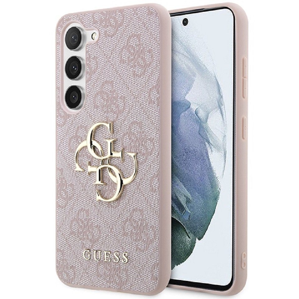 Guess Handyhülle Case Galaxy S24 rosa Logo goldfarben Kunstleder 6,2 Zoll, Kantenschutz