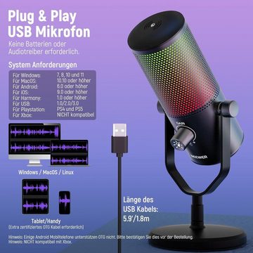 Neewer Streaming-Mikrofon, USB Gaming Mikrofon mit RGB Lichteffekt, Plug & Play EIN klick Stumm