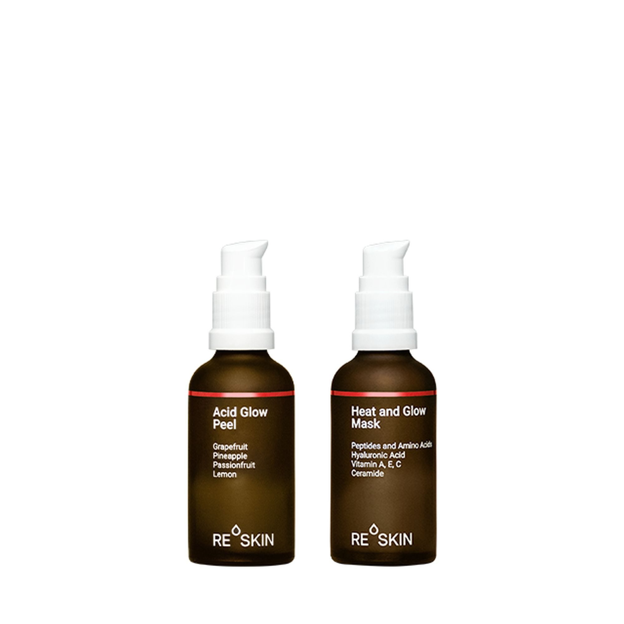Re-Skin Gesichtslotion Set: Glow at Home Set: Acid Glow Peel & Heat and Glow Mask, 2-tlg.
