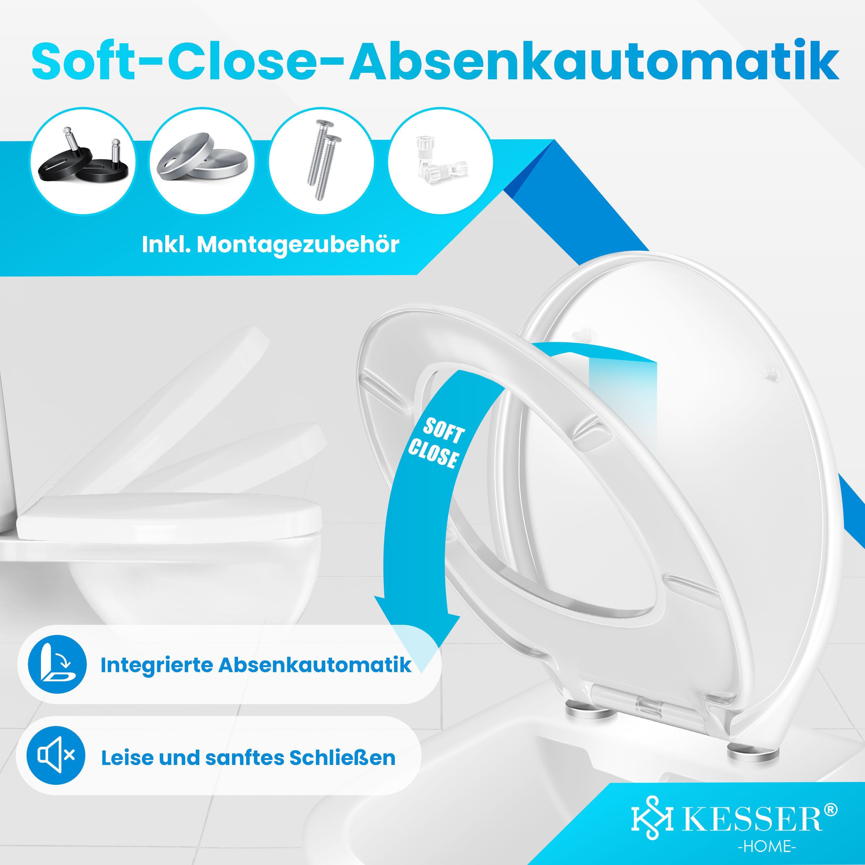 KESSER WC-Sitz, Toilettendeckel mit Absenkautomatik & Softclose aus Duroplast
