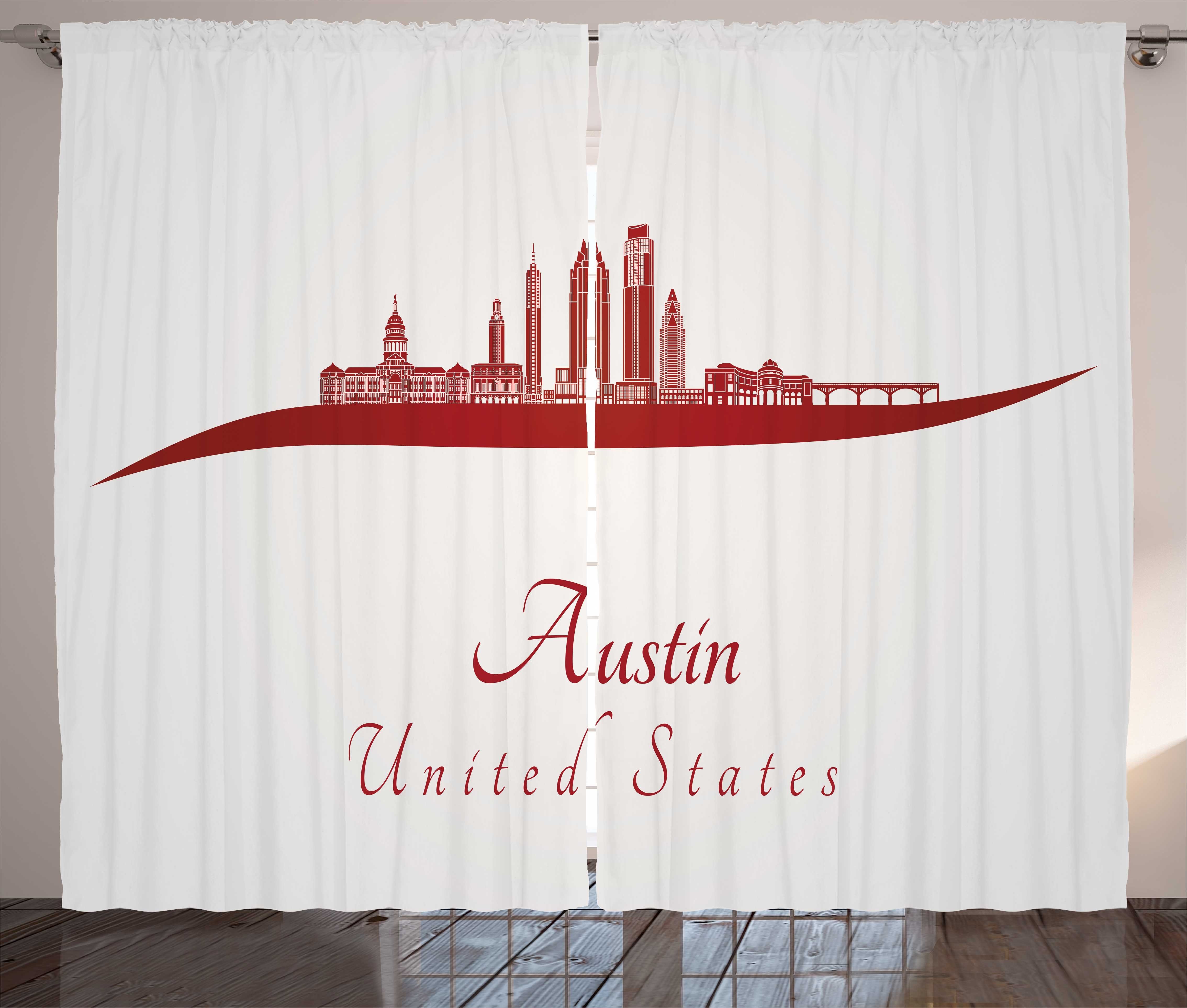 mit Austin Skyline Gardine Kalligraphisches Moderne Schlafzimmer und Haken, Abakuhaus, Vorhang Kräuselband Schlaufen