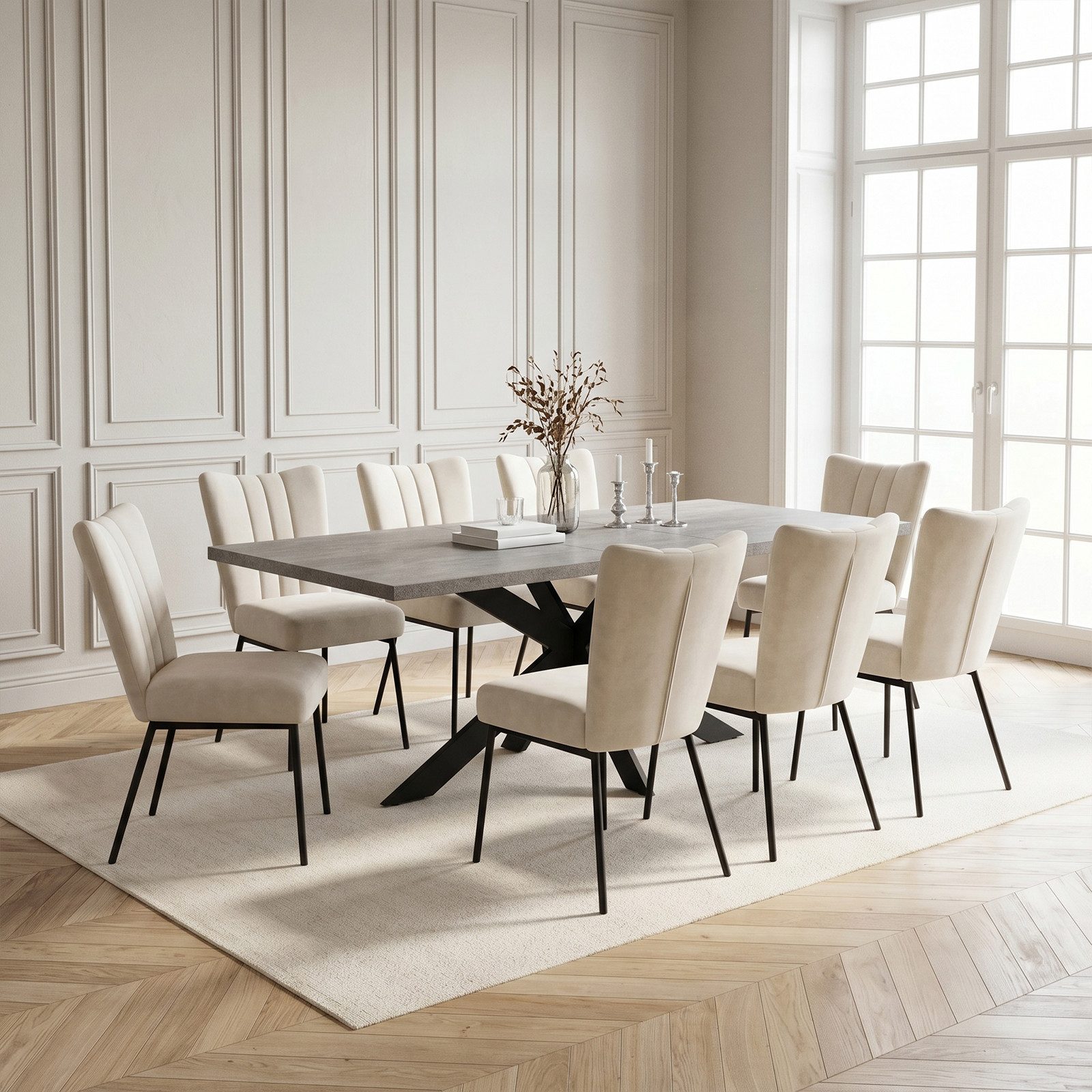 Jiexi Essgruppe Esstisch Ausziehbar 160-200cm mit Samtstühlen Metallbeine