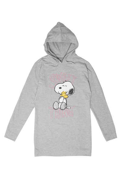 United Labels® Sweatshirt Peanuts Snoopy Sweatkleid Damen Oversize Hoodie Kapuzenpullover Grau