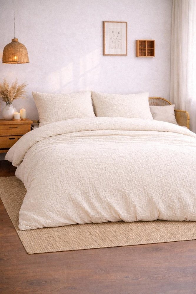 Sandiik Bettwäsche Musselin Bettwäsche in Ivory aus Biobaumwolle, Noch weicher und noch Dichter als herkömmliche Musselin Bettwäschen