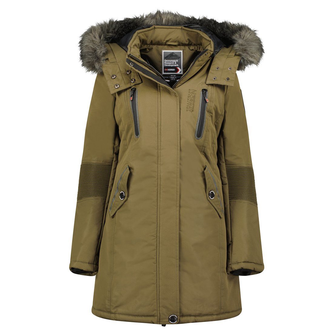 Geographical Norway Winterjacke Damen Coraly abnehmbare Kapuze, dicke und warme Jacke Kaki