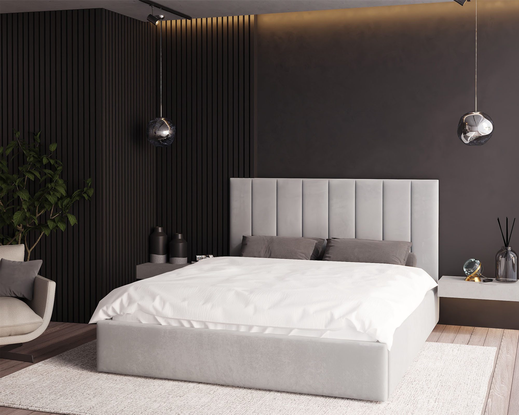 thematys Polsterbett 120x200–180x200 cm – Samt Velours Bett mit Bettkasten & Lattenrost (Optional mit 23 cm Taschenfederkern-Matratze H2, hydraulisches Stauraumbett)