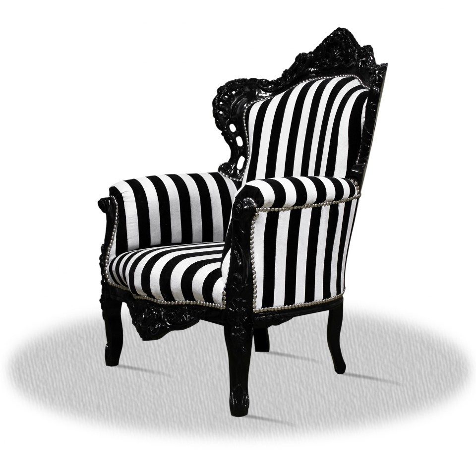 Sessel Barock Sessel schwarz weiß gestreift anik repro design vintage look (Stück, 1-St., 1er Set bestehend aus einem Sessel), Material Gestell: Massivholz