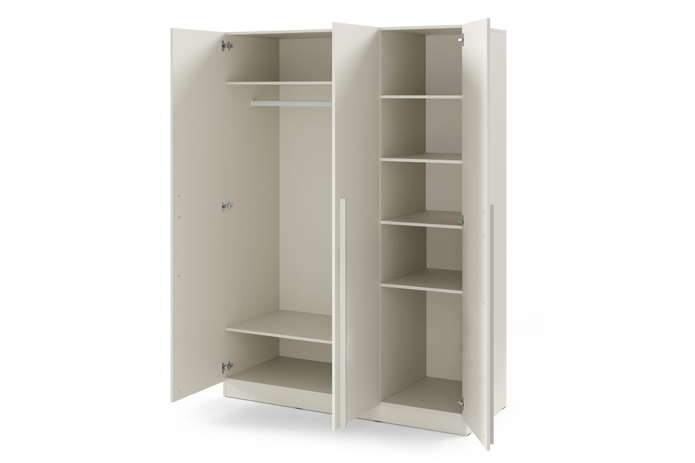 Deine Möbel 24 Kleiderschrank BRISSO BR2 3-türiger Drehtürenschrank, 150 cm breit BRISSO-Kollektion (Set, 1-St., in Platingrau matt, Kaschmir matt, Eiche Cremona) optional mit Schubladen & Aufsatz