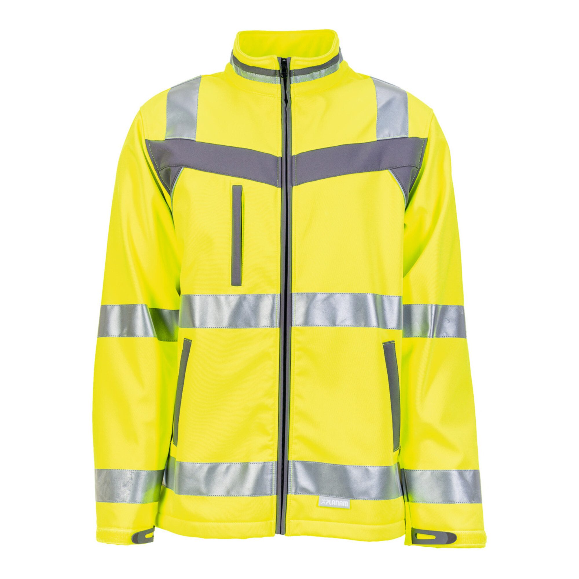 Planam Warnweste PLANAM Warnschutz-Softshell-Jacke Plaline, gelb / schiefer, Unisex-Grö