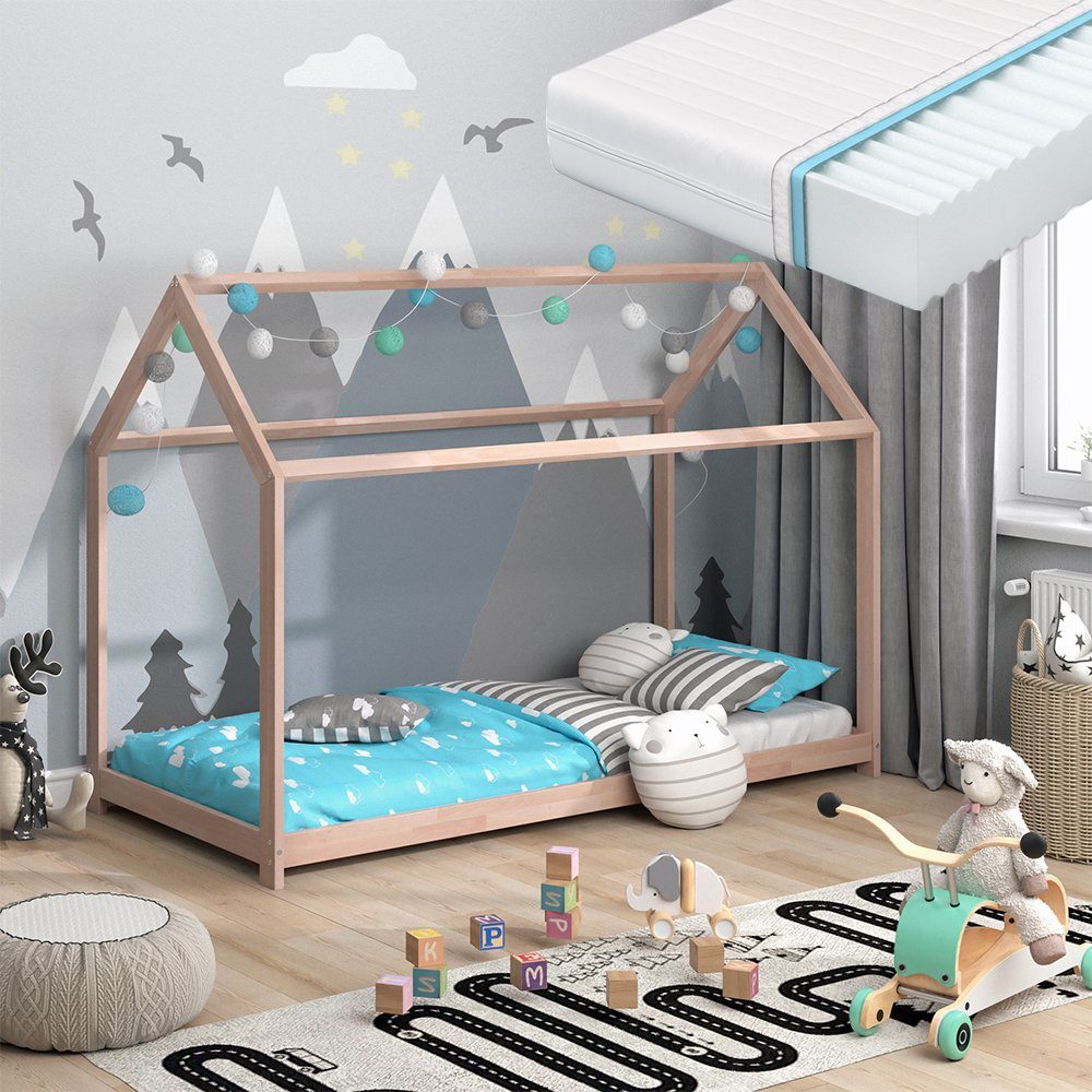 VitaliSpa® Kinderbett »Hausbett WIKI 90x200 Natur Kinderhaus Matratze Bett  Holz« online kaufen | OTTO