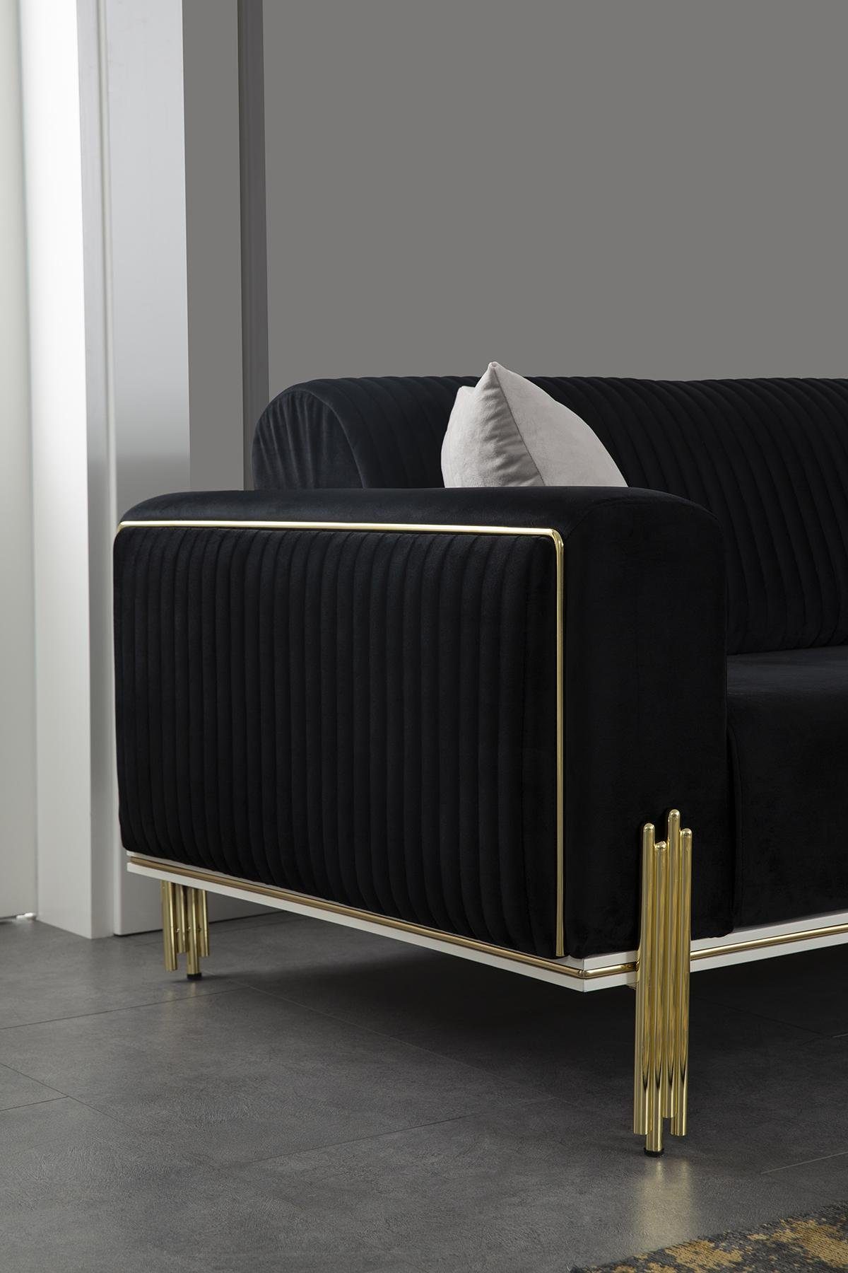JVmoebel Wohnzimmer-Set Moderne Sofagarnitur Dreisitzer Polster in (2-St., Edelstahl Sessel), Made 3-Sitzer Mit 1x 2tlg, Europa Set + 1x