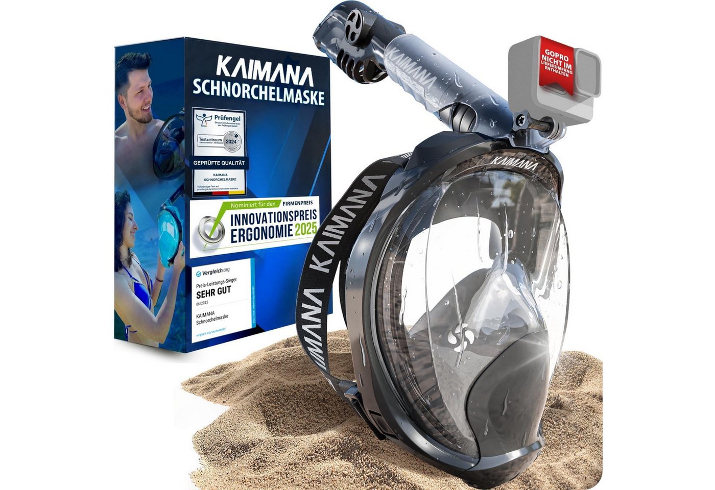 KAIMANA Tauchermaske NEUHEIT- Schnorchelmaske für Erwachsene inkl. Tragetasche, (Vollgesichtsmaske Tauchmaske), geprüfte CO₂ Sicherheit - Tauchermaske Erwachsene