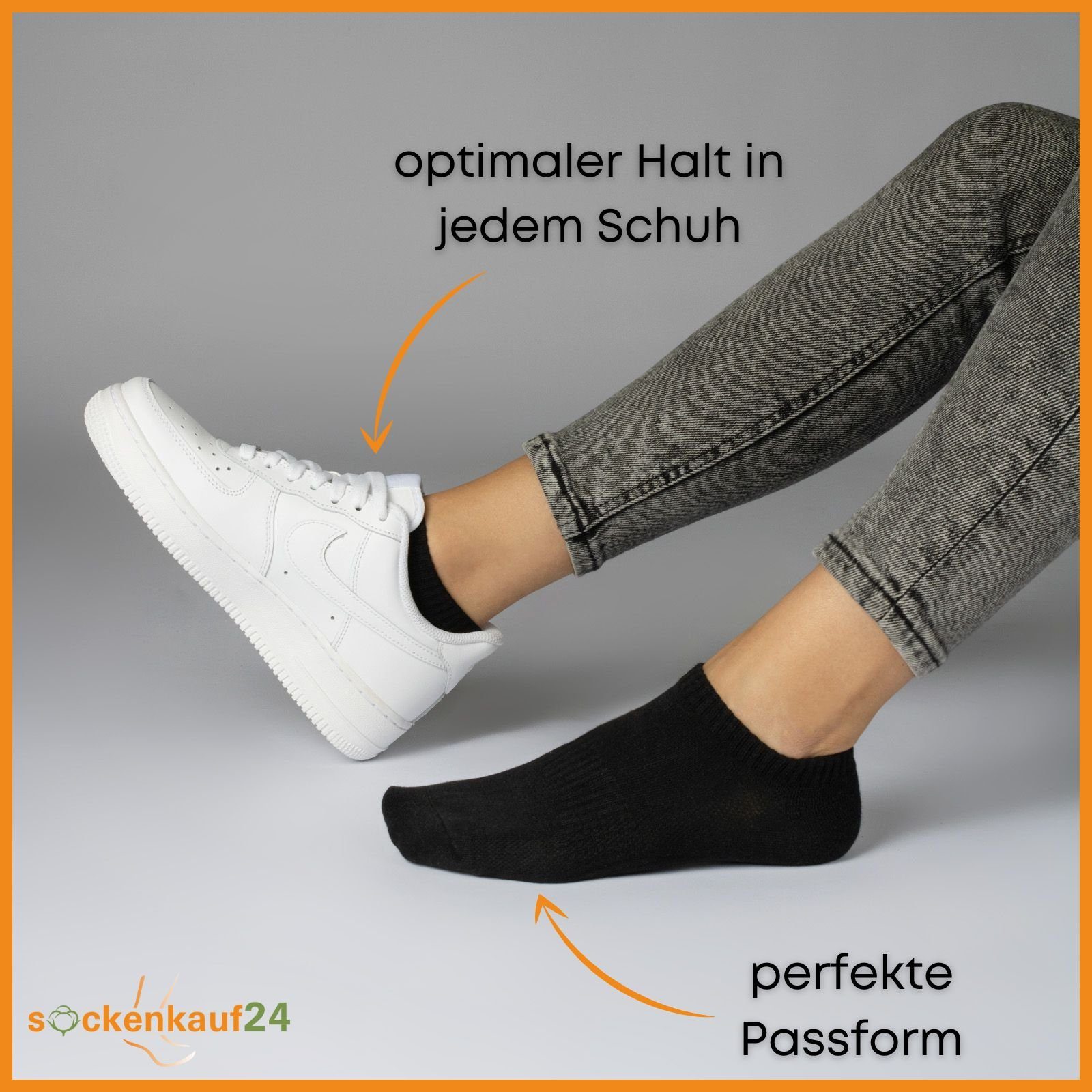 sockenkauf24 Sneakersocken 10 Paar Damen & Herren "Premium Sneaker Socken" Atmungsaktiv (5xSchwarz 5xGrau, 43-46) mit Mesh-Streifen ohne drückende Naht Baumwoll – Bild 2 von 5