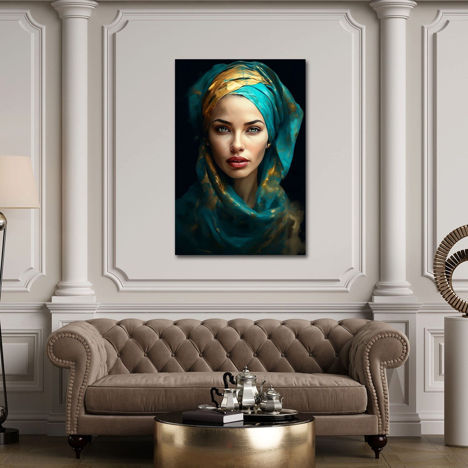 Artedinoi Leinwandbild Frauenportrait mit Turban edle Farben Wandbild Leinwandbild Kunstdruck, Frau mit Turban, edle Farben