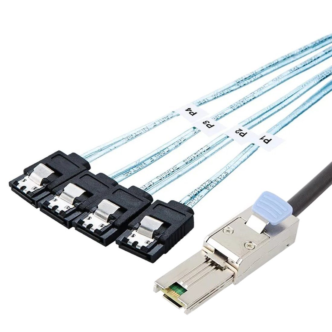 Bolwins P84 Mini SAS SFF-8088 auf 4x SATA 7pin Splitter Kabel HDD Datenkabel Computer-Kabel, Mini SAS SFF-8088 26P, 4x SATA 7P (100 cm), 6Gbit/s Datenrate, Hot-Swap fähig, Plug and Play