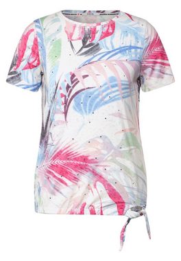Cecil T-Shirt Cecil Blätterprint Shirt in Burn Out Vanilla White (1-tlg) Knotendetail