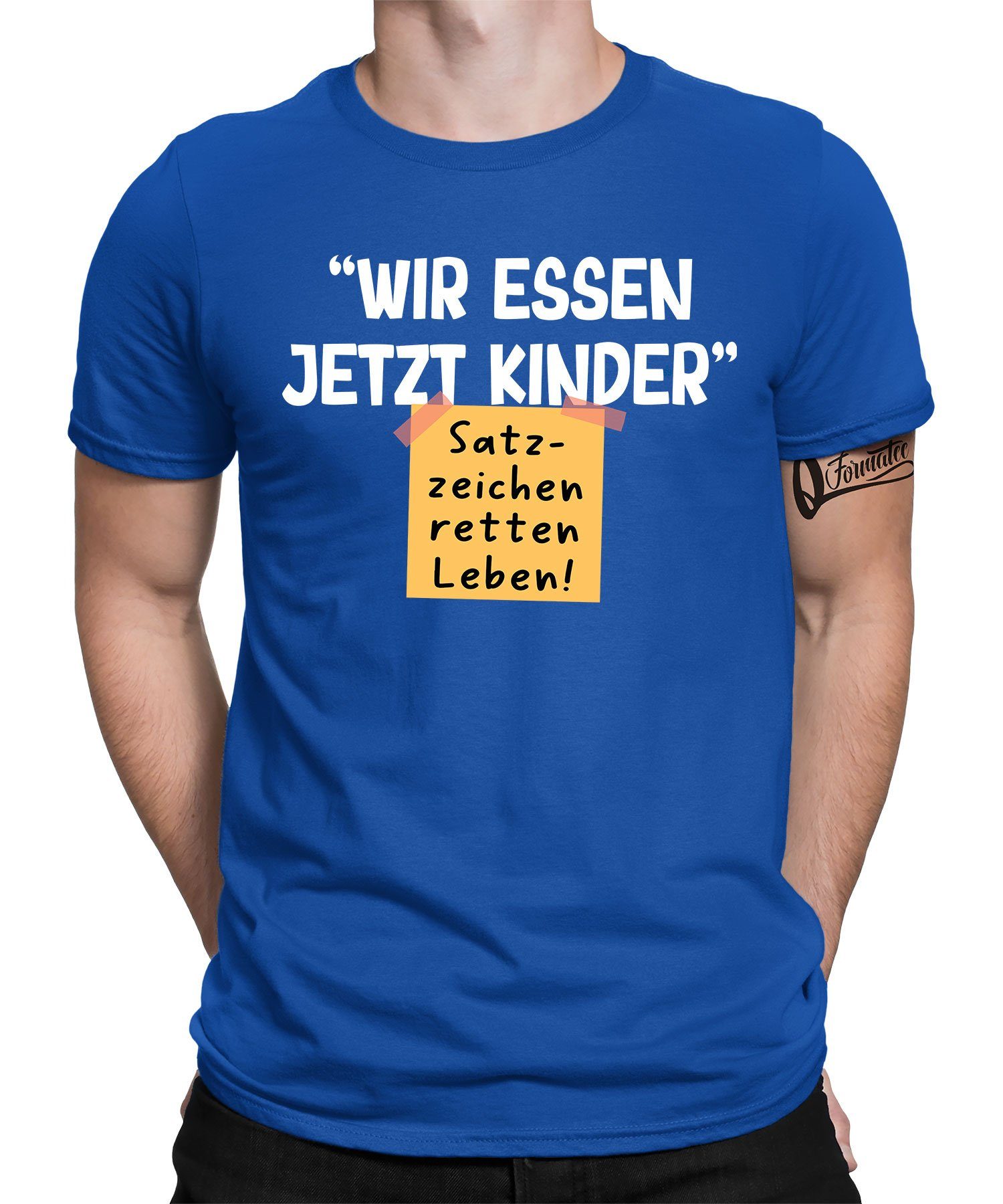 Neuzugänge diese Woche Quattro Formatee Kurzarmshirt Satzzeichen retten (1-tlg) Spruch Statement T-Shirt Lustiger Leben! Herren - Blau