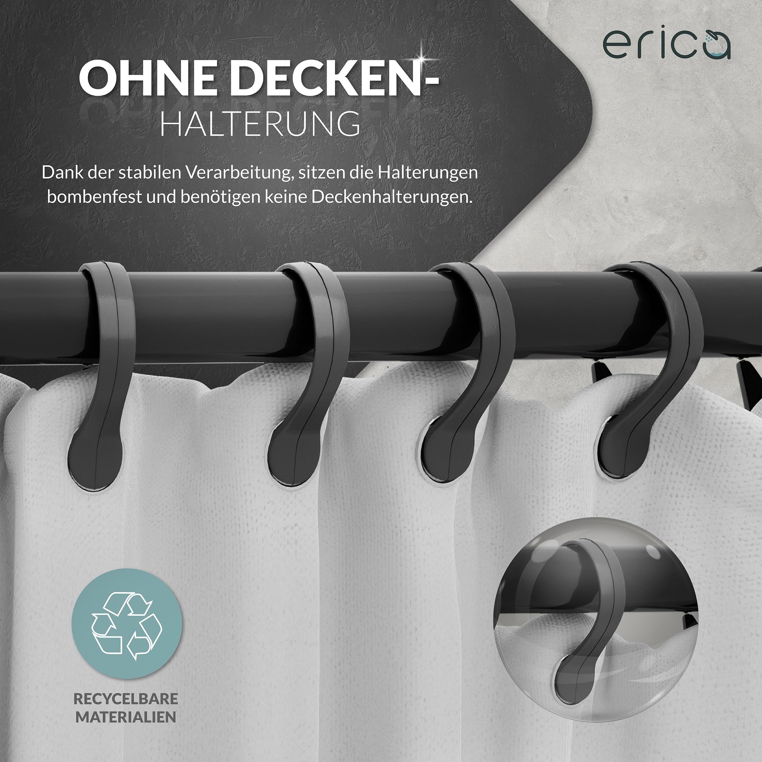 Erica Duschvorhangstange L-Form - Verstellbar - 70x90, 70x160 oder 90x140 cm, Für Badewannen geeignet, Über Eck, Rostfrei