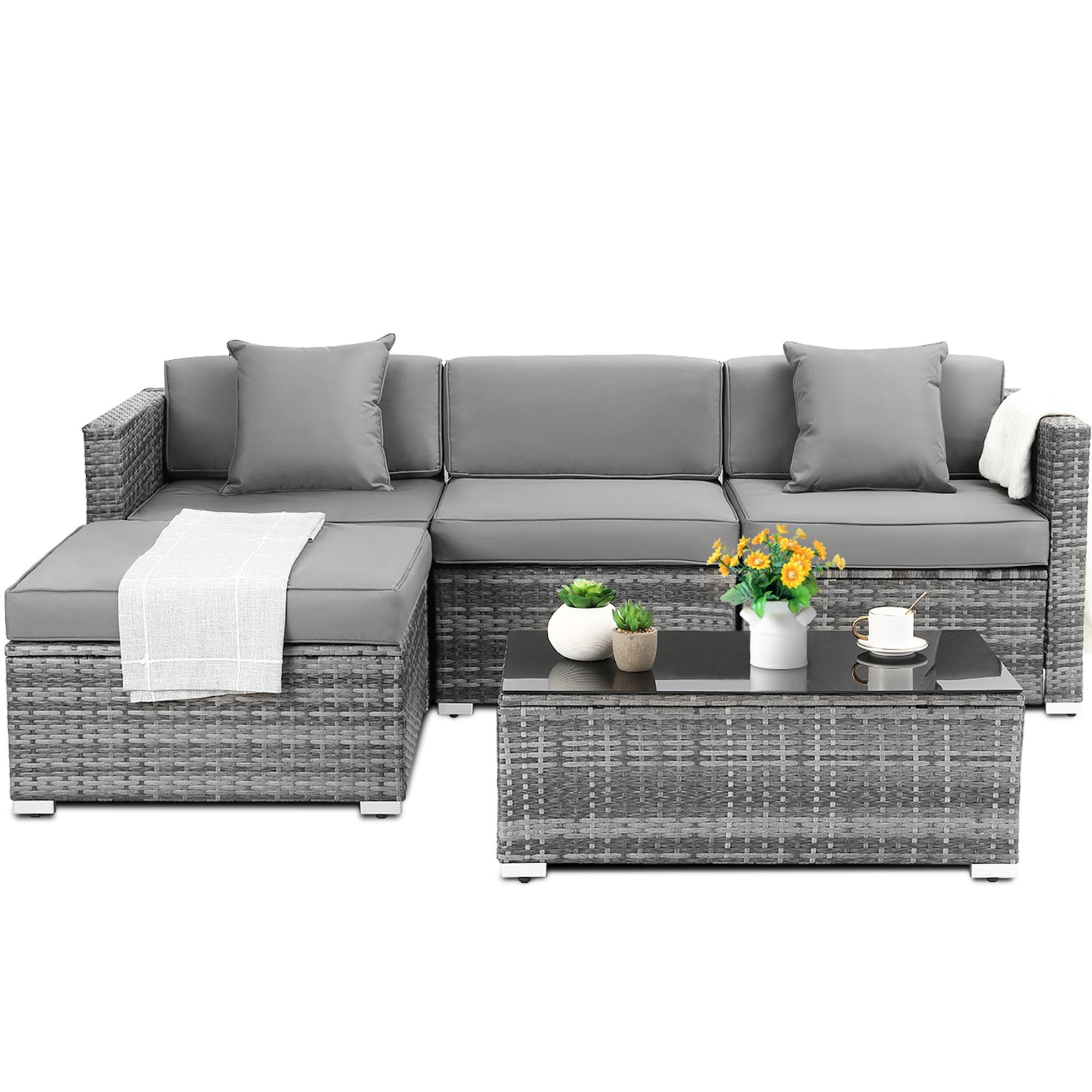 MVPower Gartenlounge-Set, (Set, 5-tlg), mit Glastisch,Verstärkter Metallrahmen