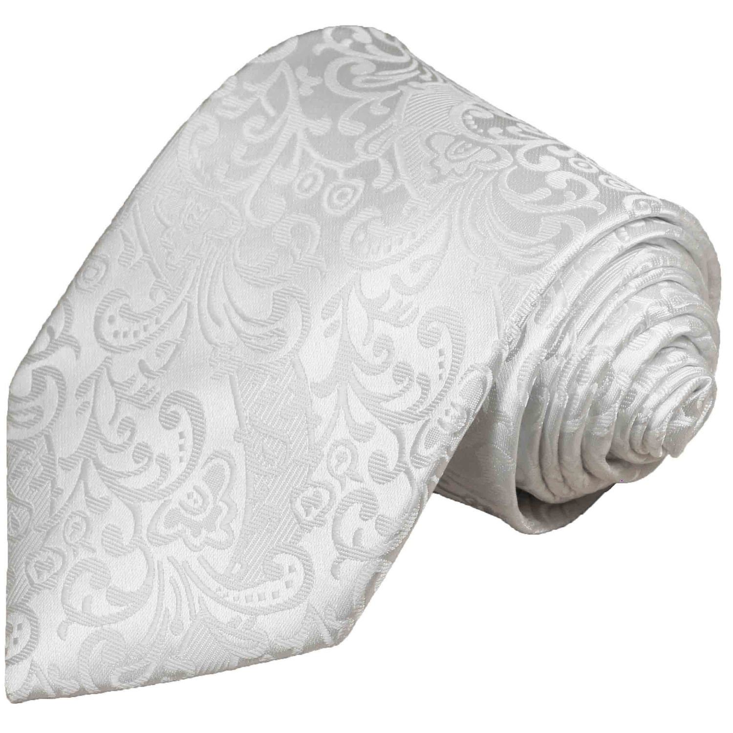 Paul Malone Krawatte Designer Seidenkrawatte Herren Schlips modern floral Breit (8cm), weiß 946