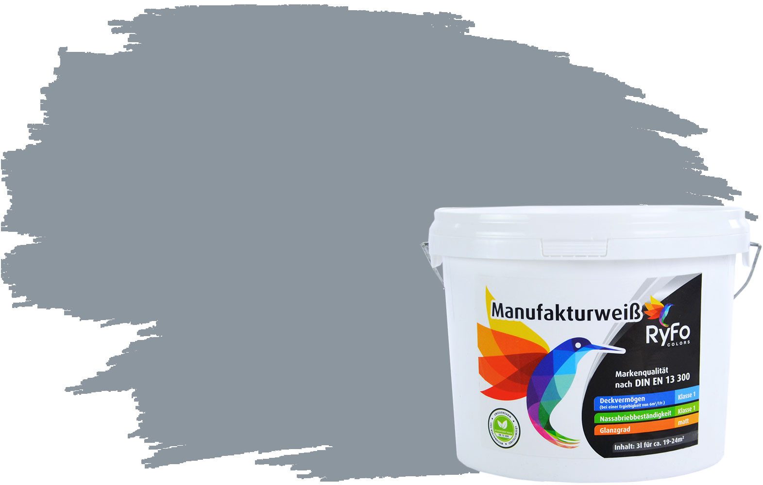 RyFo Colors Wand- und Deckenfarbe RyFo Colors Manufakturweiß Trend Silbergrau 3l, 1 L ca. 8 m², Deckkraft-/Nassabriebklasse 1, matt, atmungsaktiv, für Innenräume