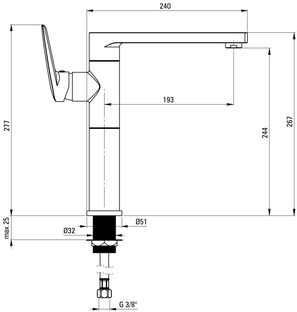 Deante Waschtischarmatur CORIANDER Einhebelmischer für Aufsatzbecken Höhe 27cm verchromt, BCN_021K