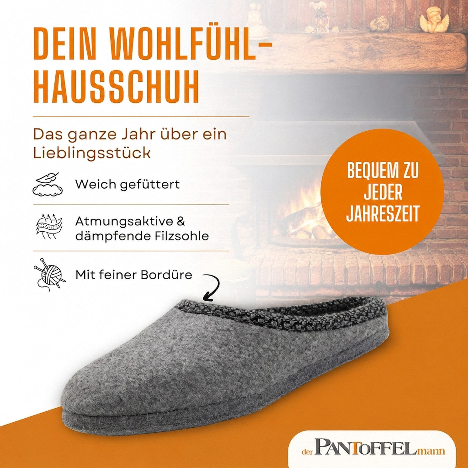 Pantoffelmann Filzpantoffel Herren Damen Hausschuh Filzlatschen superdicke Filzsohle Pantoffel (1 Paar) Filzpantoffeln, Gästepantoffel besonders leicht – Bild 2 von 5