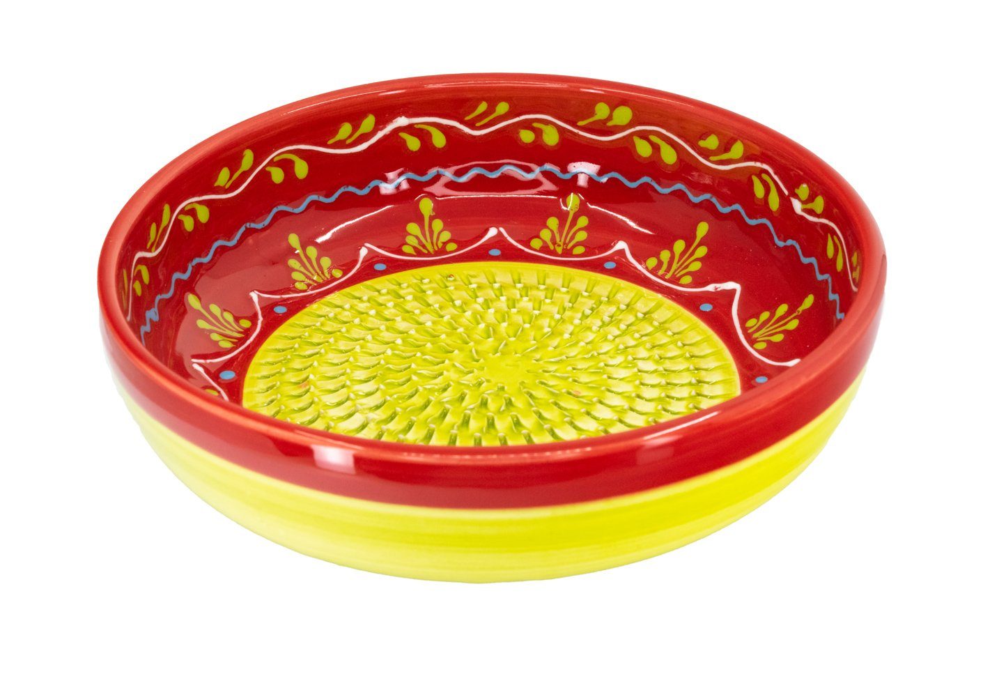 Spain Keramik, handbemalte Made in Reibeschüssel - Multireibe in Rot/Grün/Weiß, Kaladia Küchenreibe