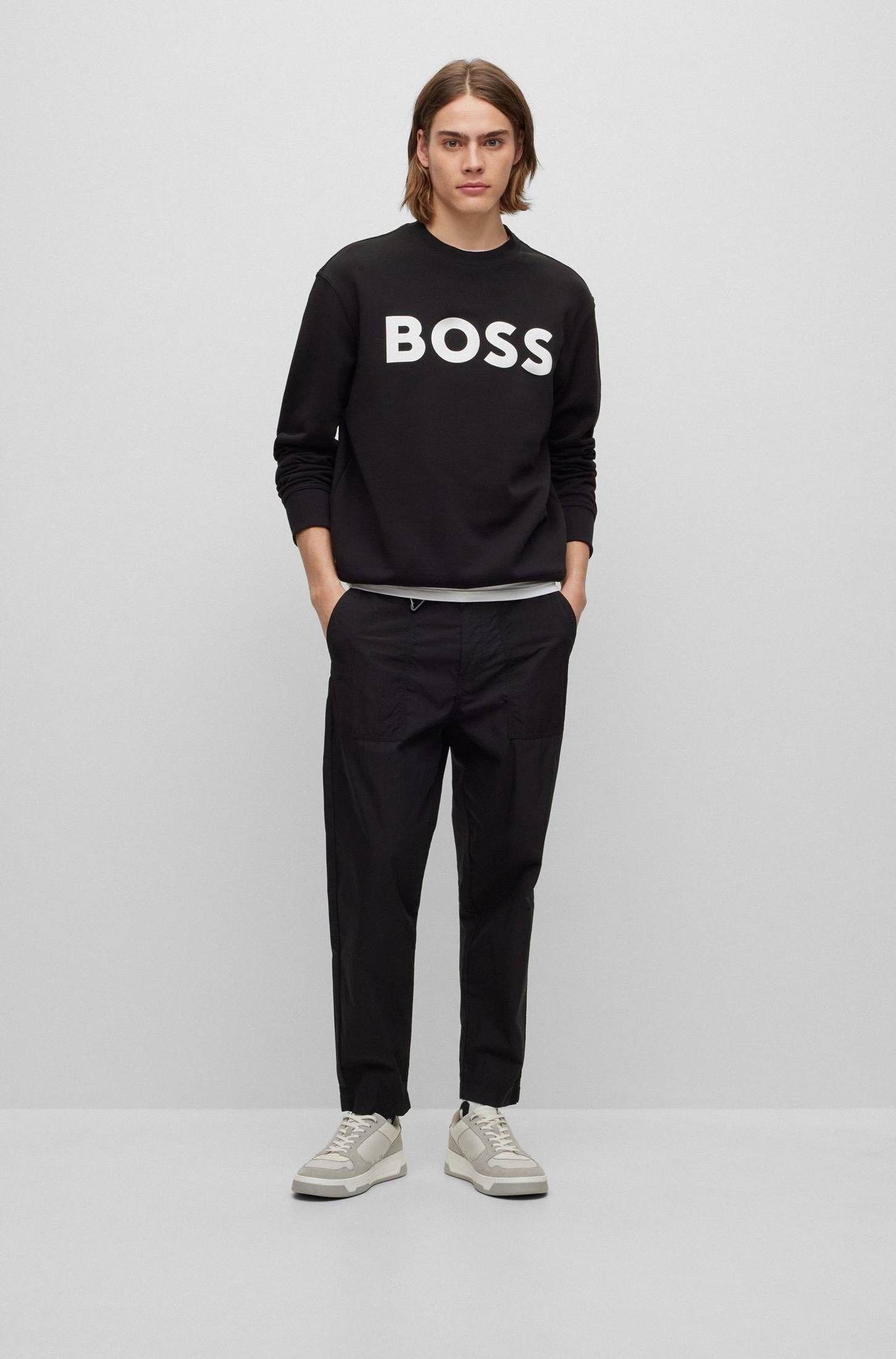 BOSS ORANGE Sweatshirt BOSS Herren Relaxed WEBASICCREW schwarz (15) Fit Sweatshirt (1-tlg)